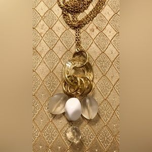 Gold Toned Chain with White Clear & Gold Charms Necklace
